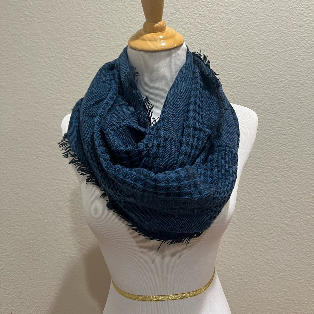 Target Blue & Black Knit Loop Scarf with Fringed Edges